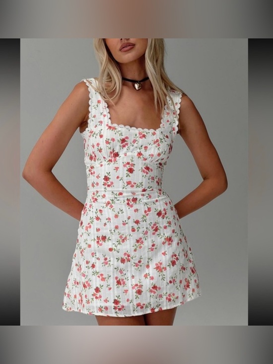 Princess Polly Dresses & Skirts - Princess Polly Dasha Sleeveless White Floral Mini Dress with Red Roses; Size 4